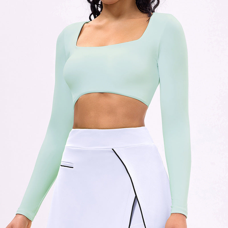 European and american new long-sleeve outdoor running fitness activewear top with built-in bra pads - tennis, golf, and yoga t-shirt