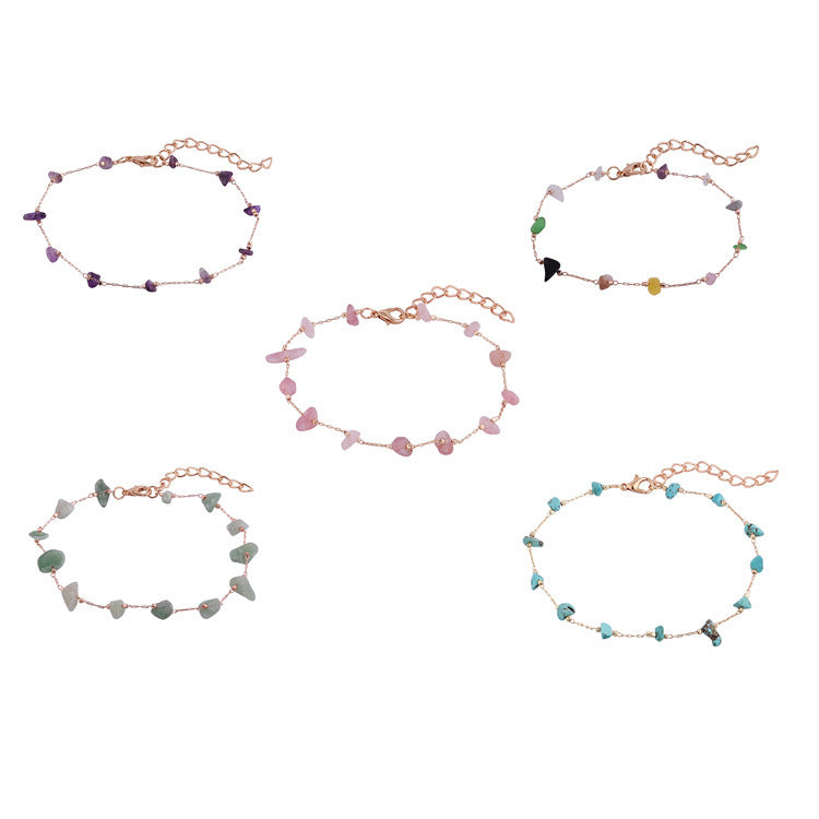 European and american retro natural crushed stone versatile strawberry quartz bracelet anklet - korean style girlfriend/bff gift crystal