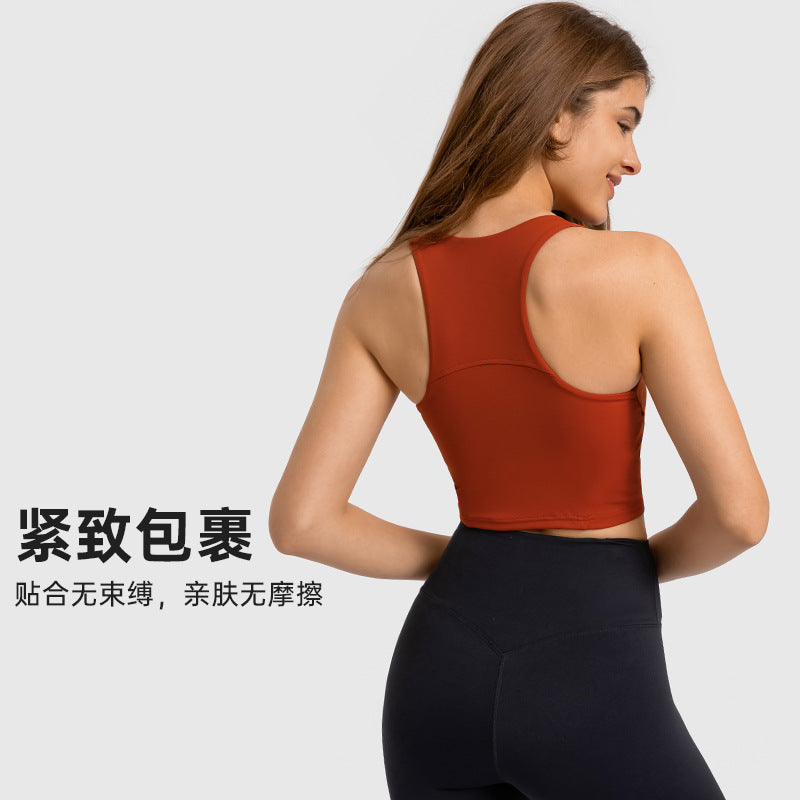Super factory oem odm quality assurance pull up round neck tie chest pad yoga vest nude high elastic tops