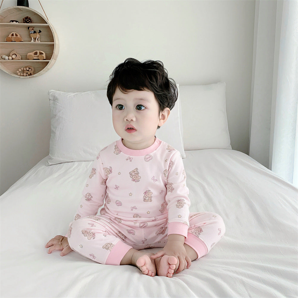 Baby pure cotton boneless high waist belly protection fall and winter autumn clothes suit baby heattechseparatessuit baby suit