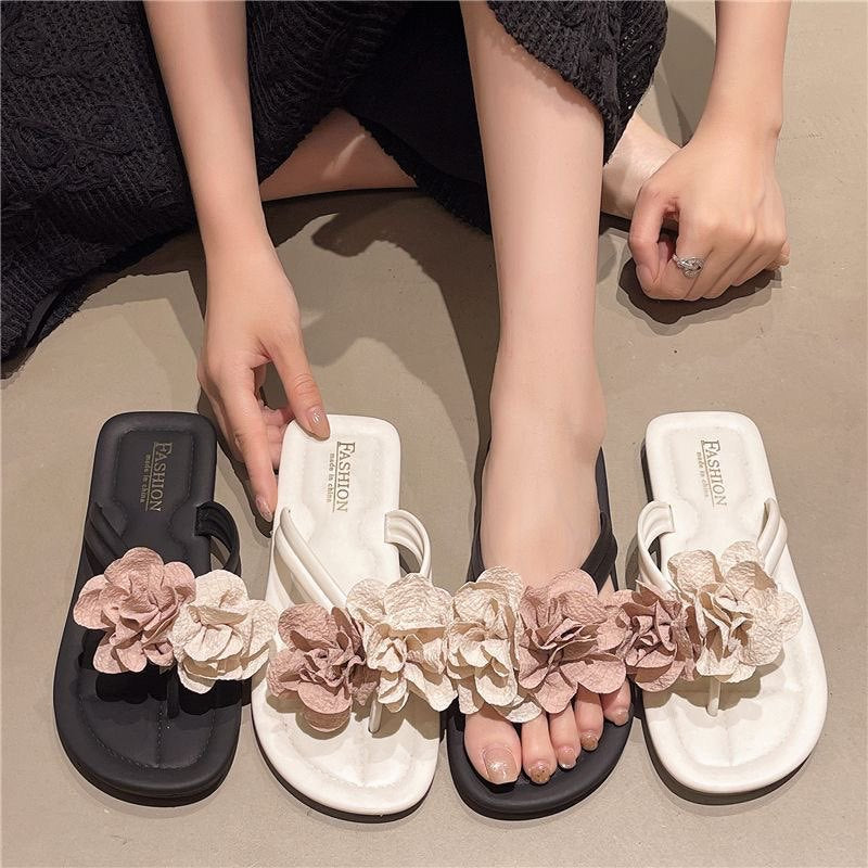 Summer refreshing two-tone floral flip-flops for women, 2026 new style, fashionable and versatile, perfect for vacation, beach, and poolside