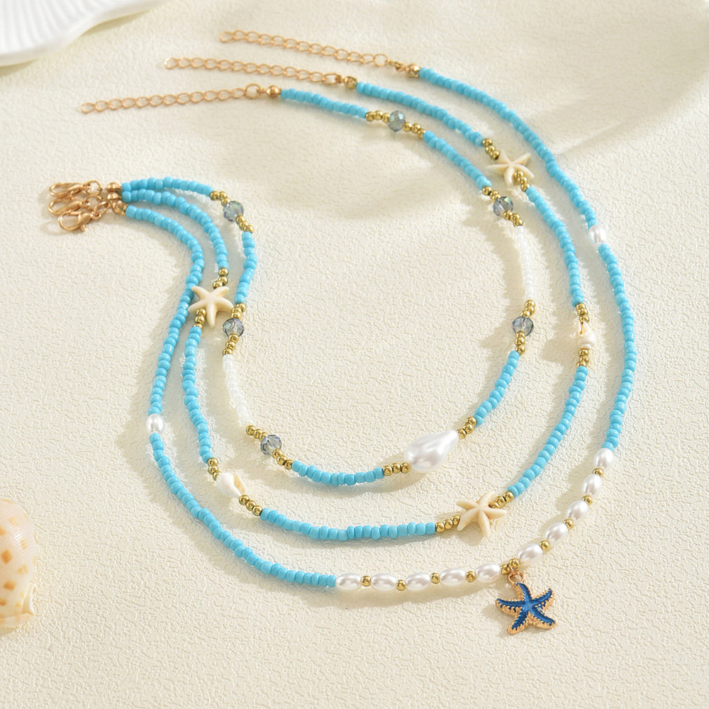 Rice beads necklace wholesale cross-border summer bohemia small fresh jewelry fashion pearl starfish vacation clavicle chain