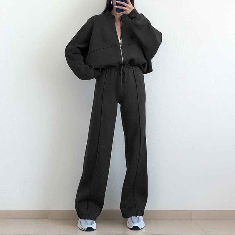 cross-border e-commerce women's fashion: european and american summer new arrivals - solid color zip-up cardigan sweatshirt, stylish casual outfit set