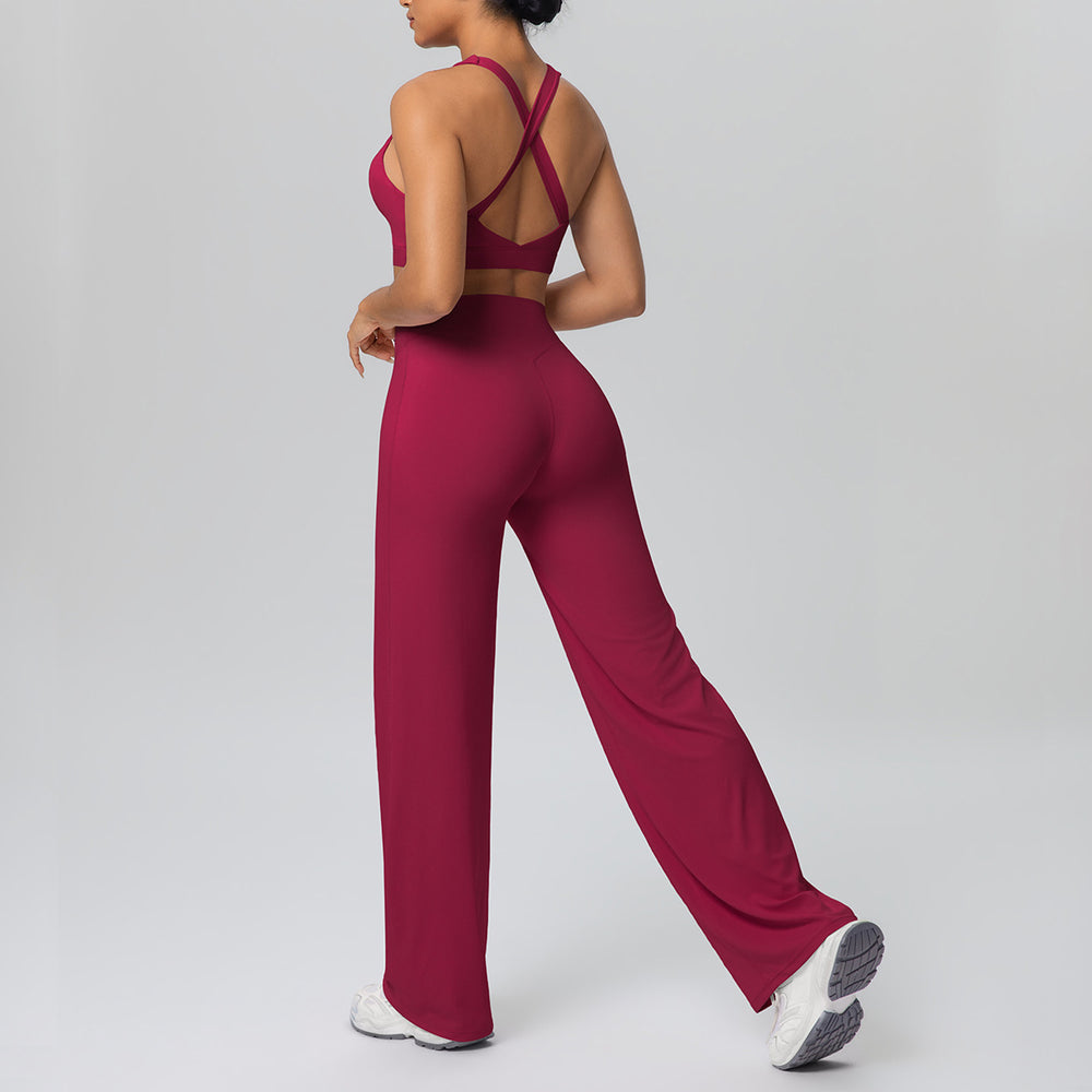 fashionpure color double-sided brushed back cross sports intimates yoga suit running fitness two-piece set