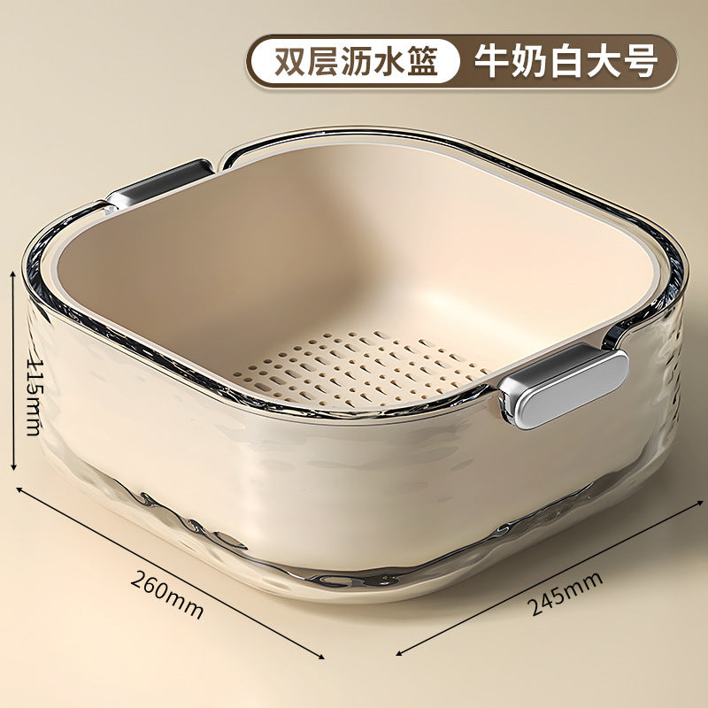 Double-layer vegetable basin suit drain basket kitchen for home plastic fruit washing tray living room coffee table new arrival vegetable basket