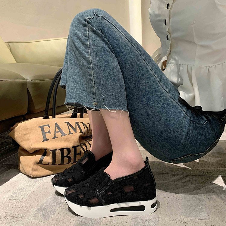 women's fashion flat heel hidden wedge mesh breathable casual flats - supports cross-border platforms and dropshipping