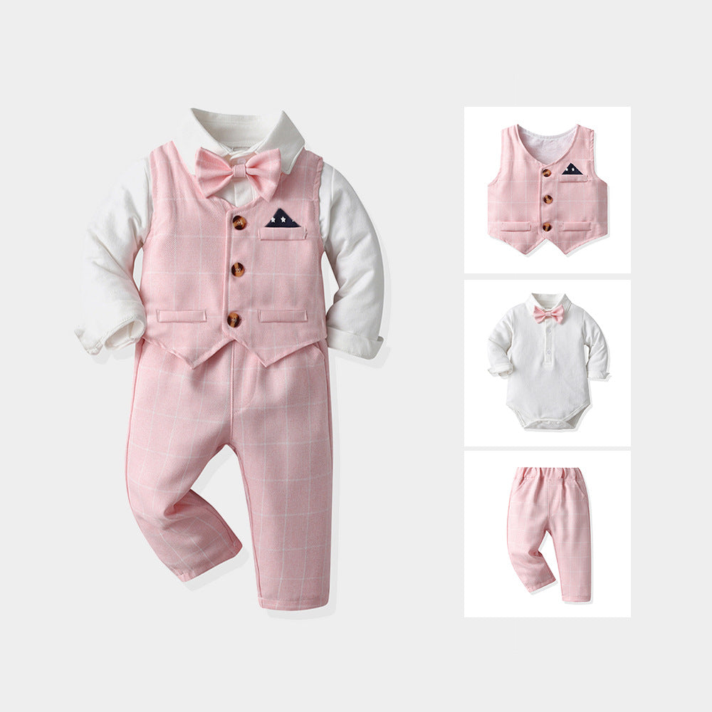 Baby spring & fallnew arrival first birthday dress boys gentleman suit kids vest small suit catching week clothes