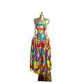 European and american cross-border women's fashion  autumn new sleeveless camisole bandeau printed ruched elegant long dress