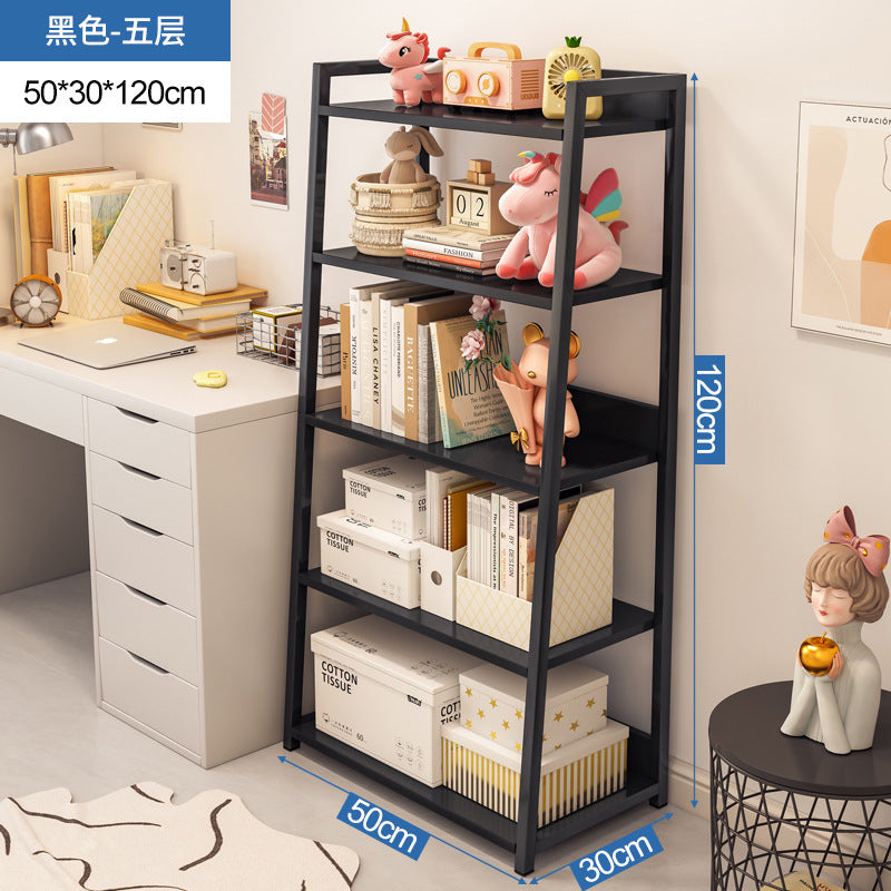 Bookshelf Floor-to-ceiling shelf Multi-layer against the wall Bedroom Home locker Wrought iron storage display Living room trapezoidal shelf