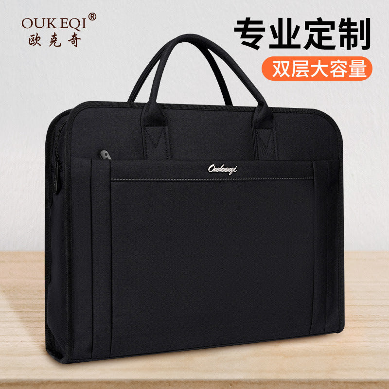 Waterproof large capacity briefcase oxford cloth handbag document storage bag printed office file organizer