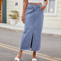 European and american cross-border e-commerce women's summer new arrivals:   washed asymmetrical denim slit maxi skirt