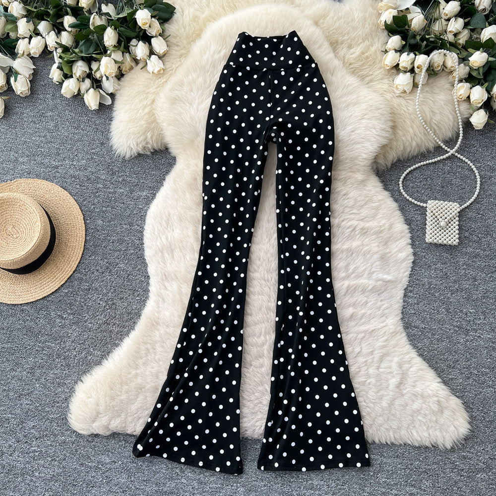 Retrohigh waistlooseeasiest for matchpolka dot slightly flared pants for women summer lazy style slimming lookslimming lookcasualpantsk-style