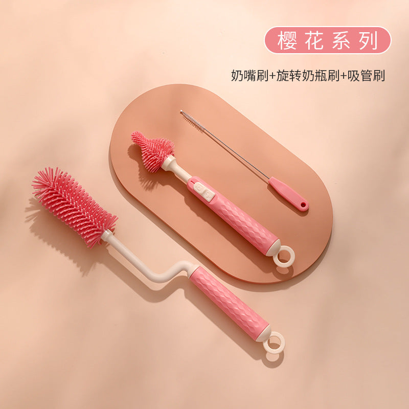 Silicone bottle brush 360 degree rotate baby pacifier brush straw brush bottle brush cleaning suit cleaning brush