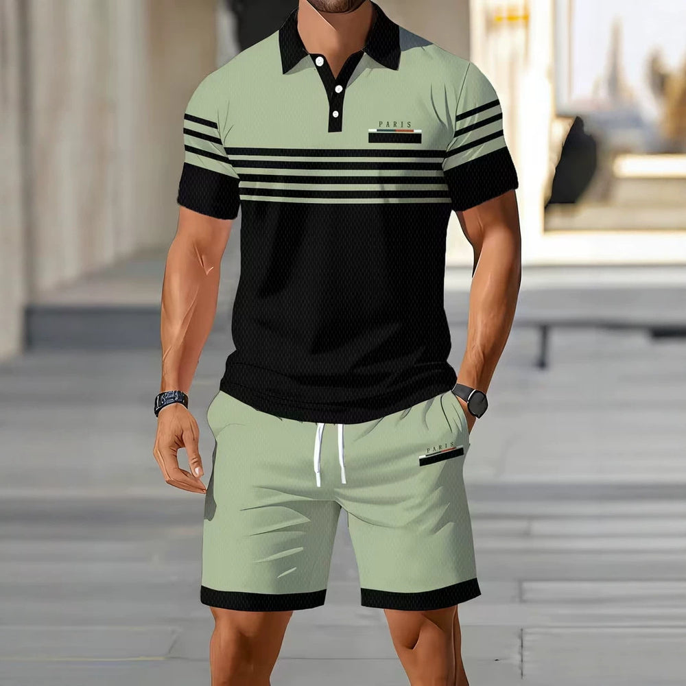 hot-selling men's polo shirt set, new summer two-piece casual short-sleeve and shorts set, dropshipping available