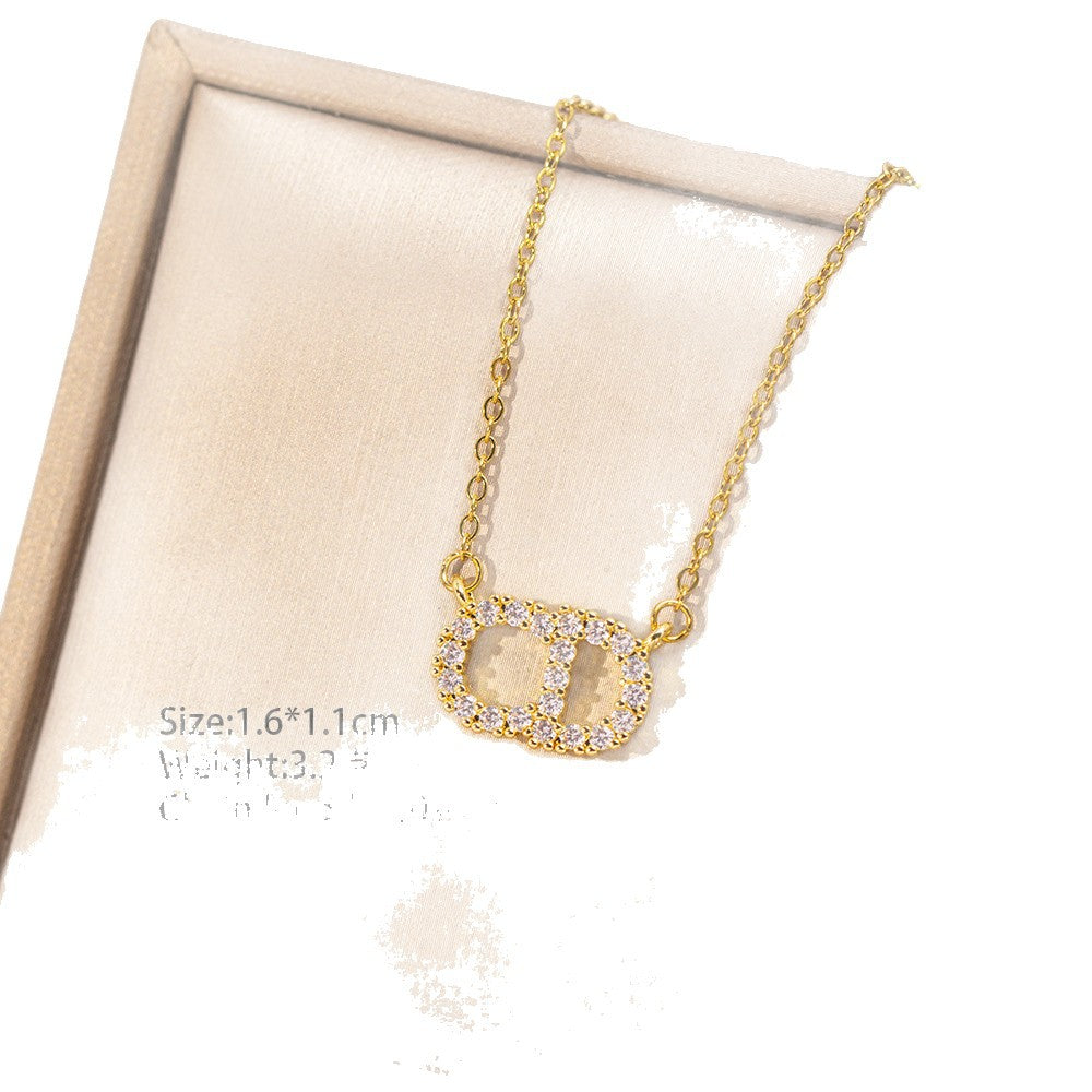 【titanium steel】korean & japanese style hot-selling full diamond letter cd necklace - women's lightweight luxury fashion high-end clavicle chain accessory