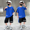 Boys'  new student ice silk clothing set - summer sports outfit for teenagers: cool and trendy short-sleeve t-shirt and shorts
