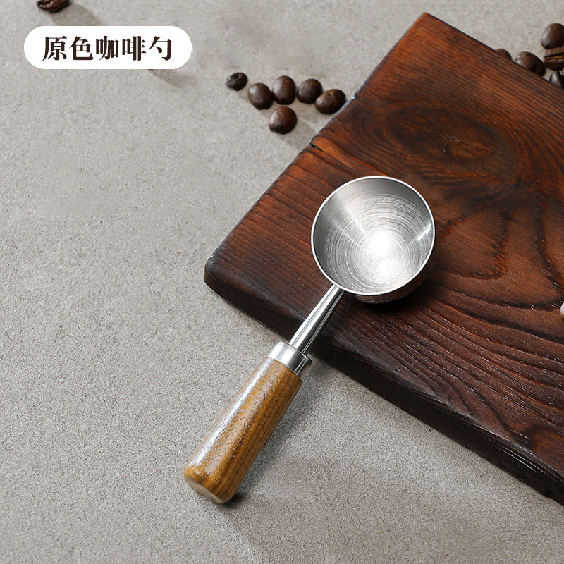 New 430 stainless steel round-head measuring spoon - home kitchen baking tool with beech wood handle for coffee, bean, and milk powder