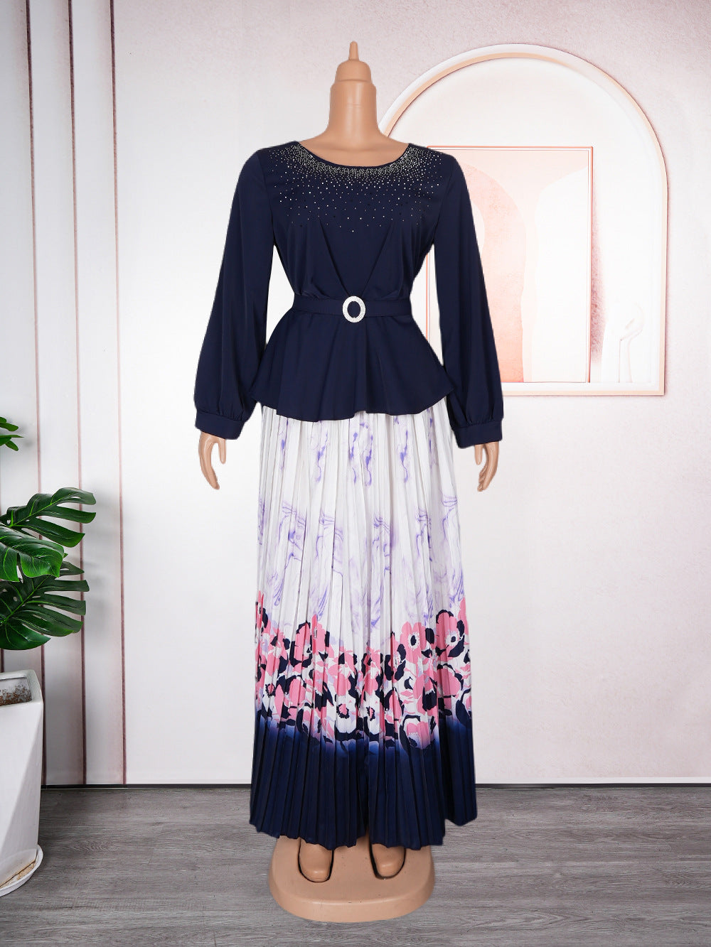 Aliexpress elegant commute top & skirt set - pleated skirt, african women's plus size printed dress