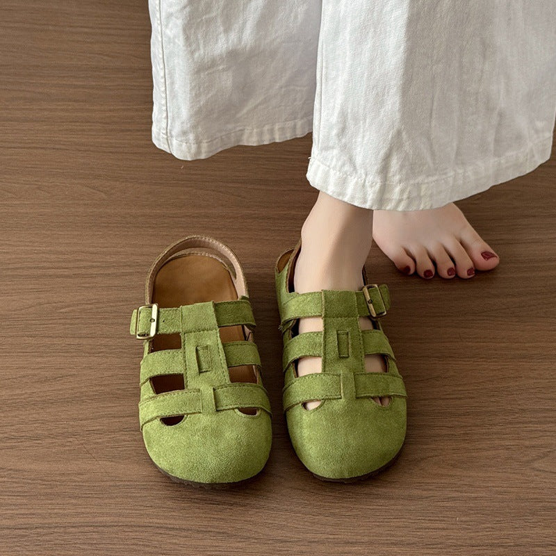 Retroniche stylecut out toe half slippers for women 2026 spring and summeroutwear one-leg thick sole ugly cute casual birkenstock shoes