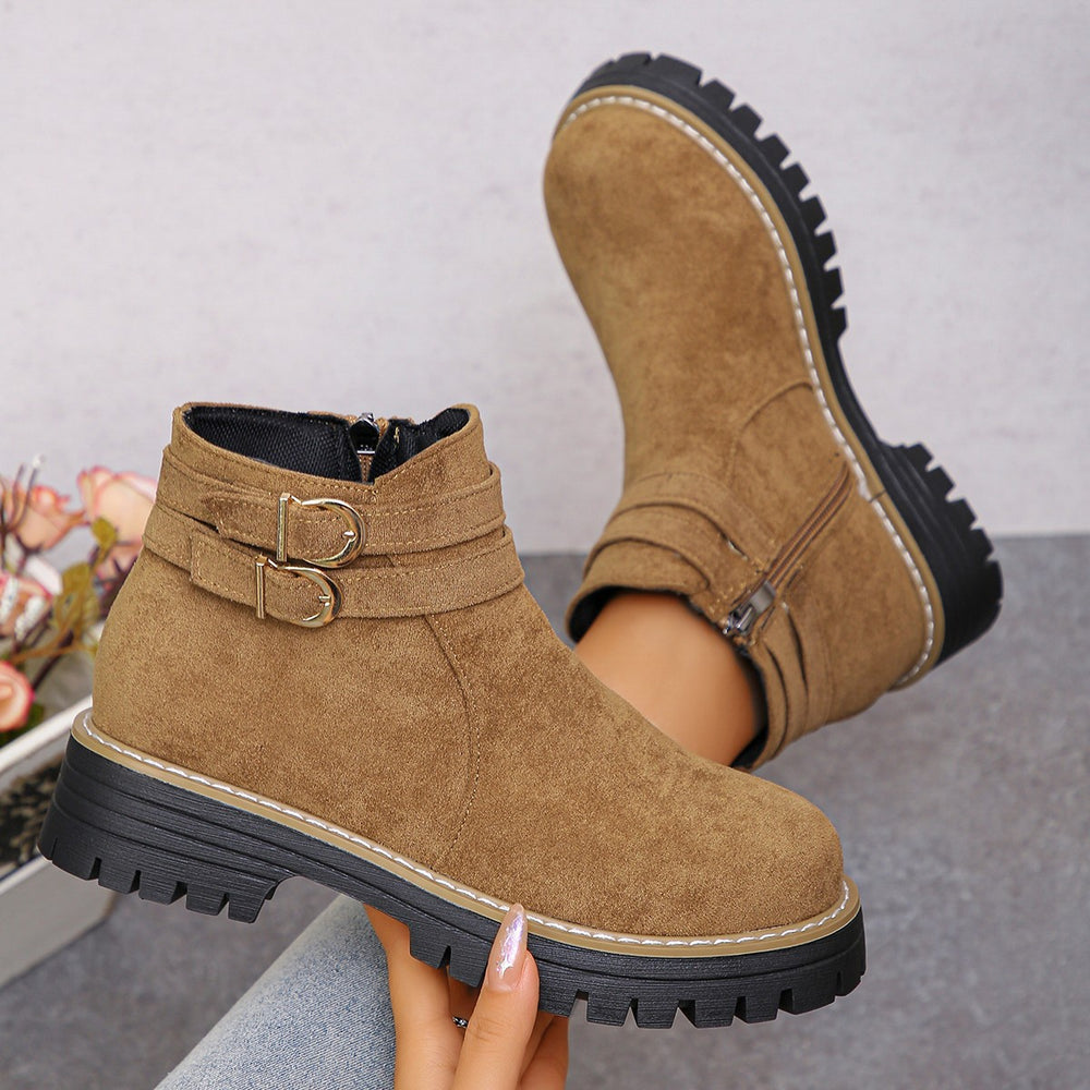 cross-border round toe side zipper martin boots ankle boots chunky heel new autumn/winter plus size women's ankle boots