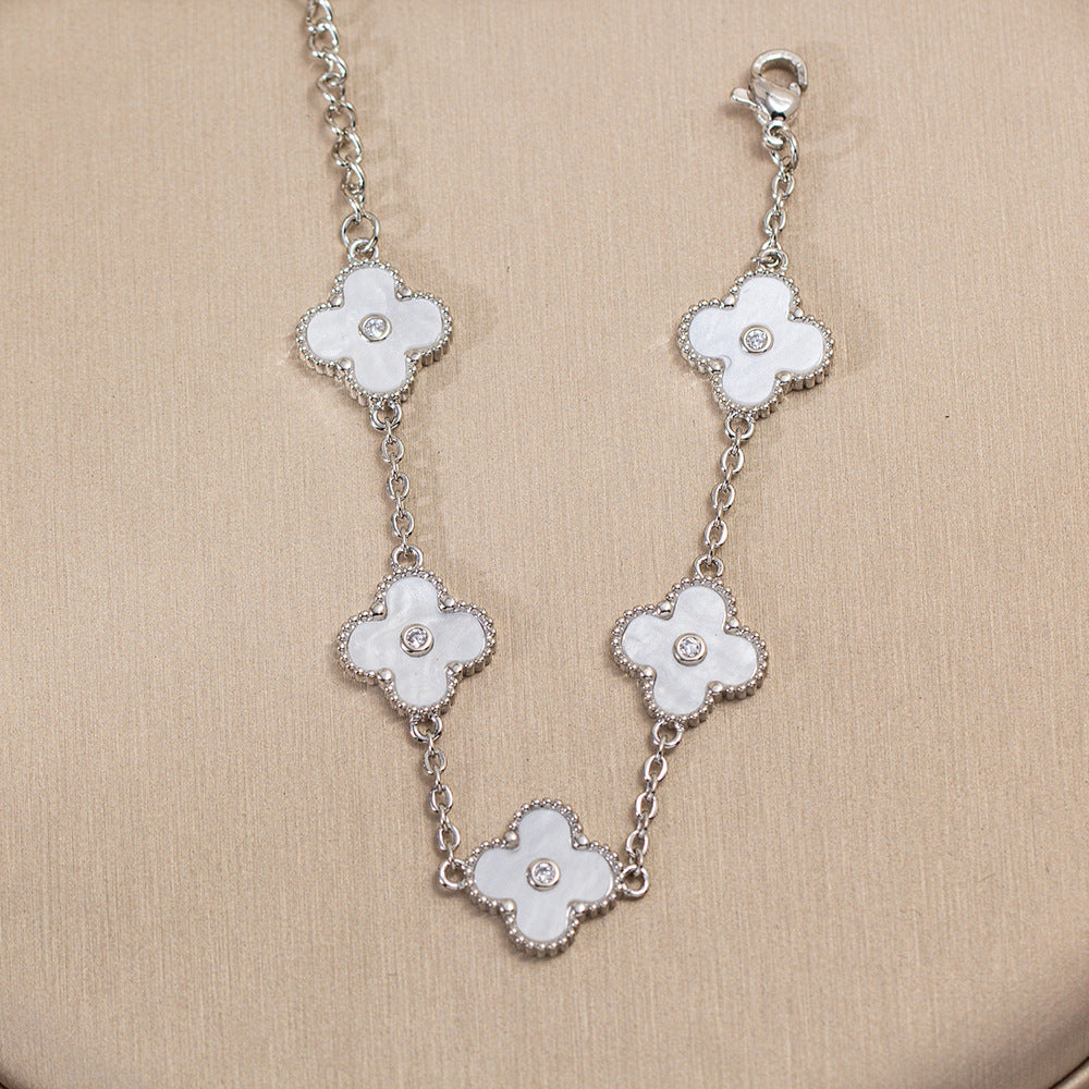[copper inlaid with zirconium] fashionnew arrival exquisite four-leaf clover bracelet jewelry suitelegant necklace for women four-piece jewelry set