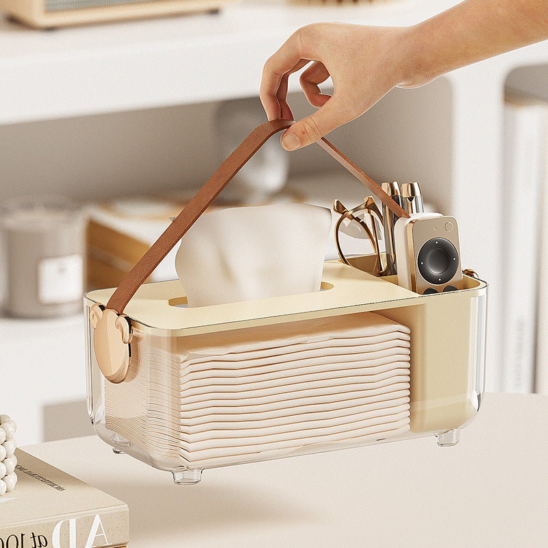 Household tissue box, premium cream style, living room coffee table, transparent portable grid remote control, tissue storage box