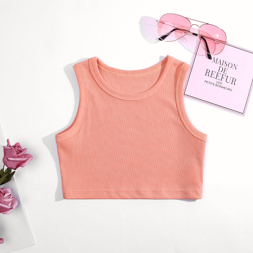 Children's summer tank top - stylish and cute girls' camisole, pink inner layer top, trendy and versatile for infants and toddlers