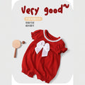 Youqi baby girl red jumpsuit summer full moon 100 days old princess khaki short-sleeved romper cute cute