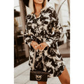 Aliexpress european and american style autumn/winter new arrival: cinched waist tie-up long sleeve printed shirt dress
