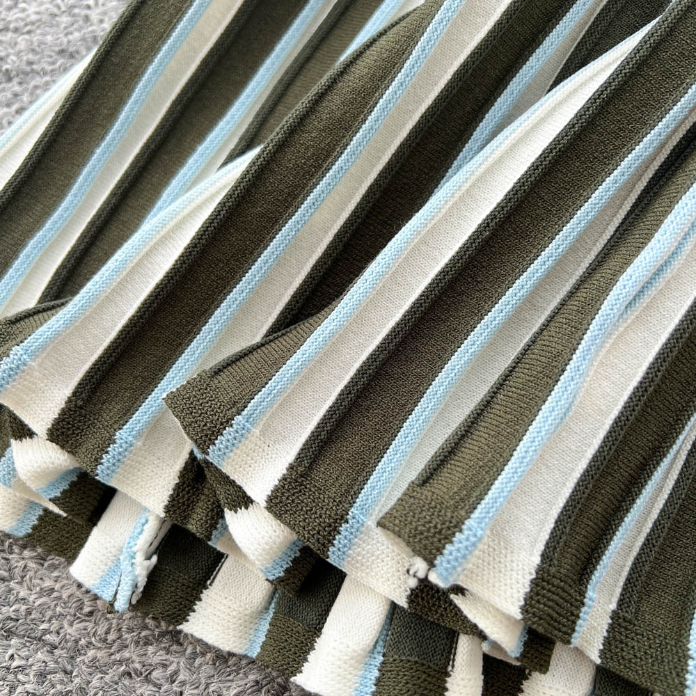 European and american high-end striped knit cami dress - women's summer slimming, figure-flattering, unique, stunning maxi dress