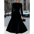 Fashion cross-border exportdress new arrival gold velvet round neck long sleeves dress