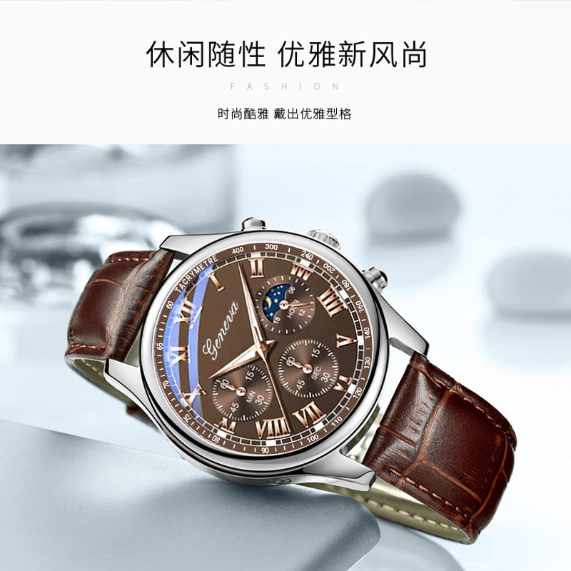 New geneva business quartz sports watch casual leather strap men's watch brown black wholesale