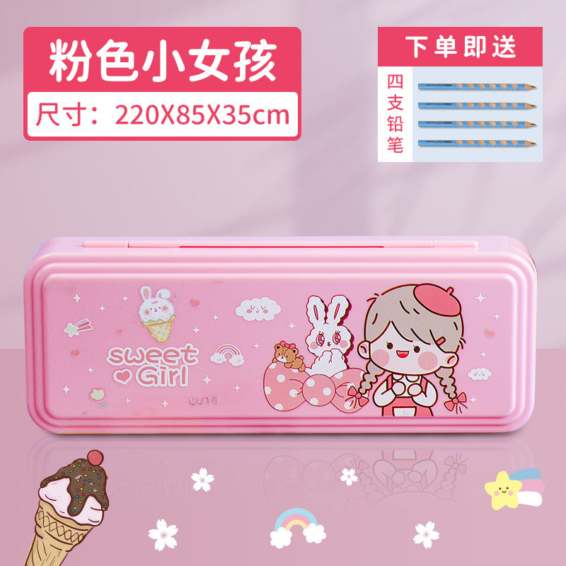 Pencil bag High value cartoon stationery box Boys and primary school students Multi-layer large capacity ins wind Niche stationery bag Simple