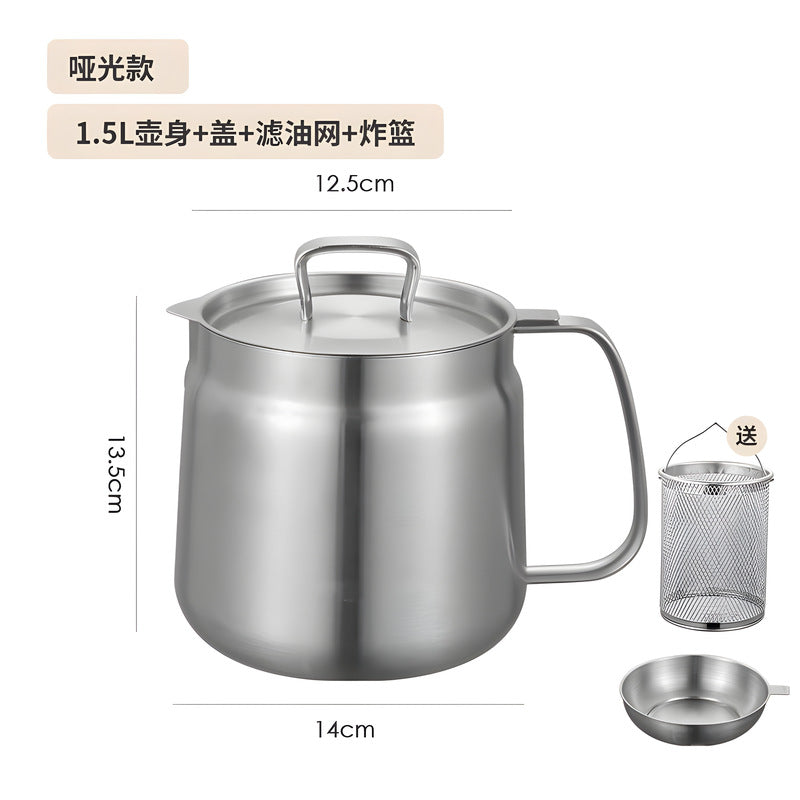 Multifunctional 304 stainless steel deep fryer with strainer, kitchen home use grease separator, lard container, large capacity oil storage pot