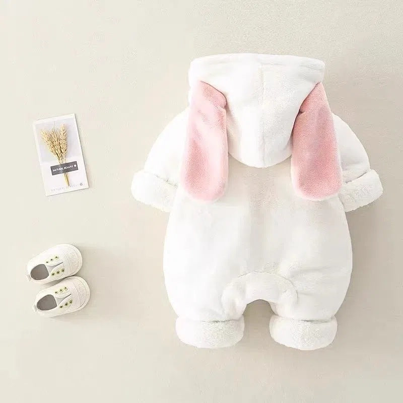 Newborn baby girl autumn/winter fleece-lined cute romper - warm, cozy, and trendy for lounging and outings