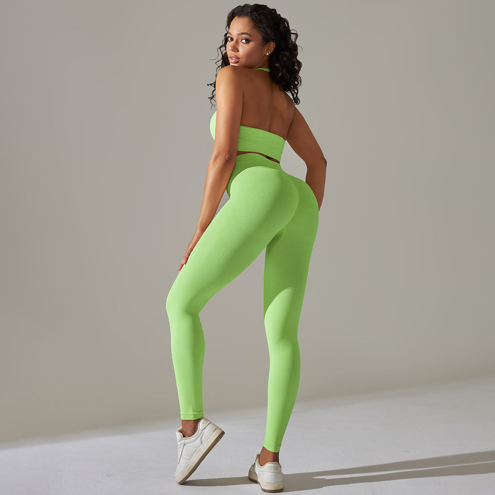 New seamless solid color high-elasticity sports bra and underwear yoga set - two-piece running and fitness outfit