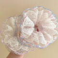 Pink floral mesh large intestine hair tie for women, extra large, high-end, lazy style hair rope, hair accessories, ball head, easiest for match