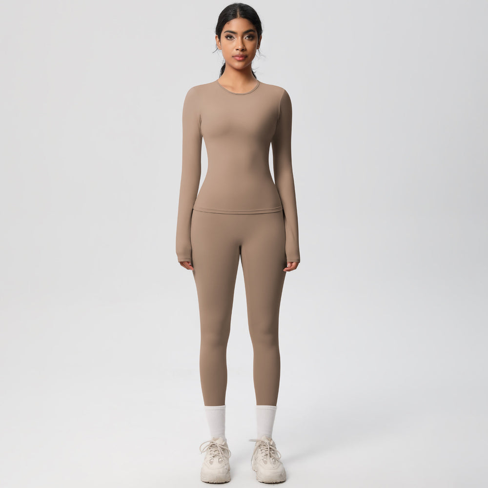 European and american brushed nylon tight-fitting yoga set - casual, quick-drying fitness apparel for women's outdoor running and sports