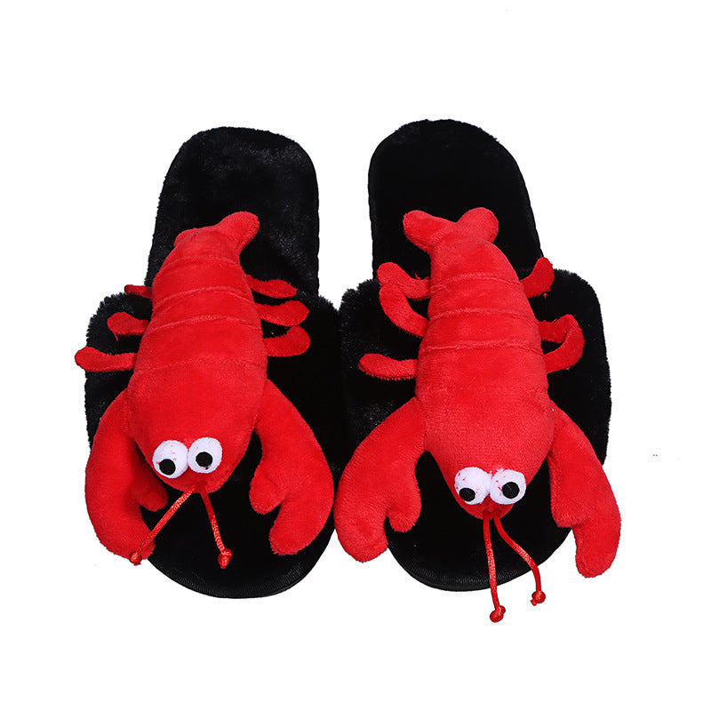 Autumn/winter open-toe cotton slippers for women - available in cute lobster/crab designs - plush, korean-style, wearable at home or out