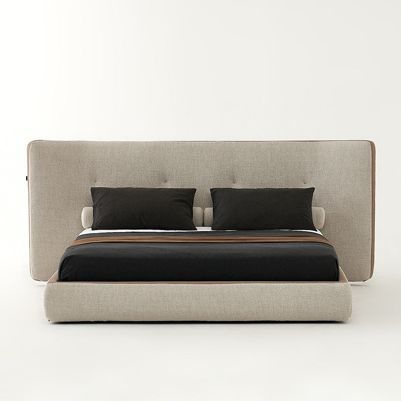 Italian normcore cotton and linen fabric bed designer cream style widescreen bed modern double large apartment house master bedroom bed