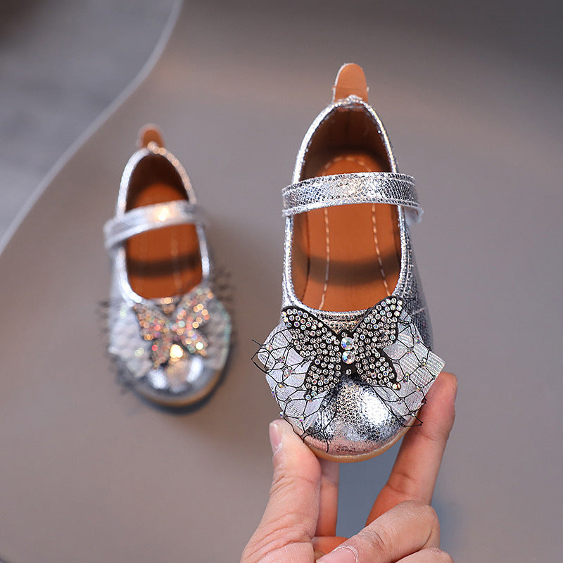 Girls' princess shoes - spring/autumn leather shoes for baby girls - children's shoes - bowknot flats - summer velcro princess style
