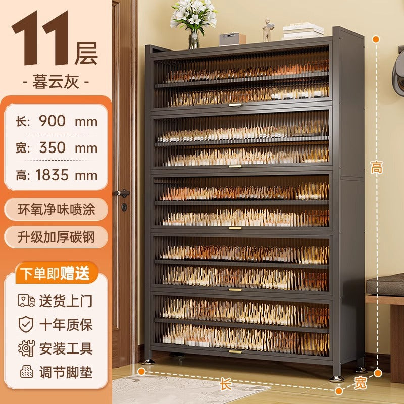 Steel shoe cabinet for home, entryway storage, integrated wall-mounted indoor hallway cabinet with door, dustproof multi-layer shoe rack