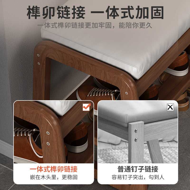 Solid wood shoe change stool household small narrow shoe rack seat stool integrated soft bag seat cushion test door bench shoe stool