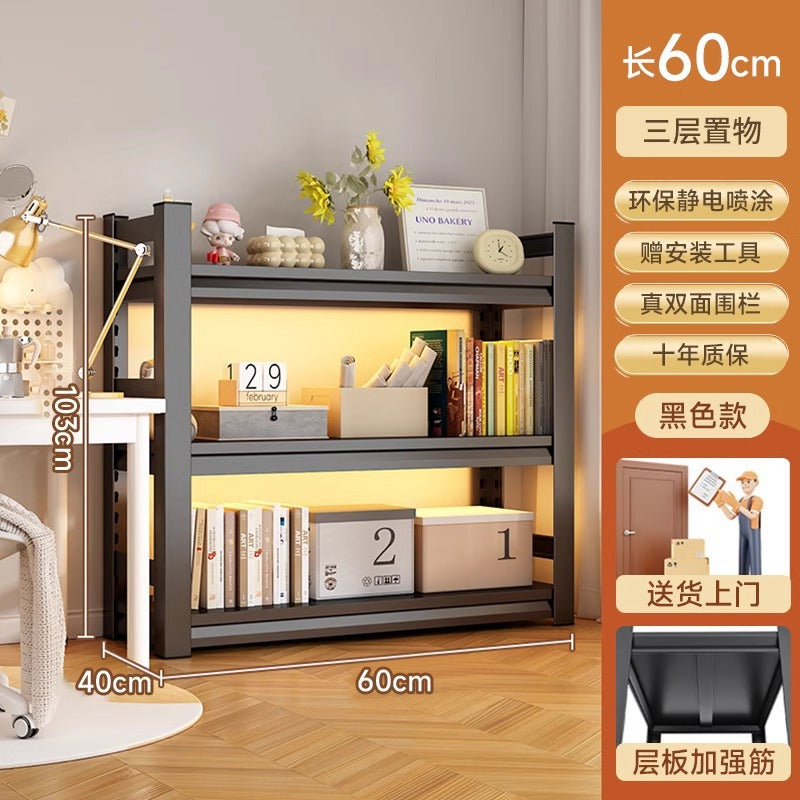 Multi-tier floor storage rack, steel bookshelf for home, living room, bedroom, kids' picture book organizer, simple iron art bookcase