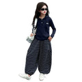 Girls' pants: new  striped lantern pants for girls - stylish autumn/winter wide-leg casual trousers for students