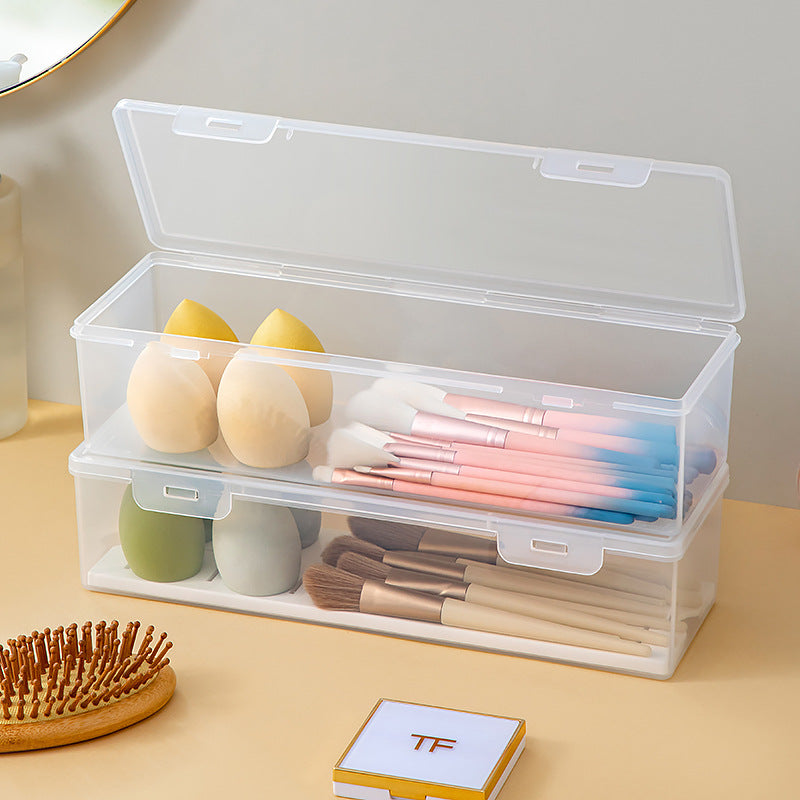 Desktop grid baffle dust lipstick storage box transparent plastic puff makeup brush cosmetic storage box with lid