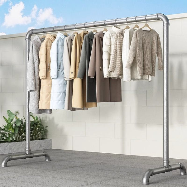 Steel pipe thickened clothes rack, balcony household water pipe floor-to-ceiling vertical indoor and outdoor hanger, simple drying rack