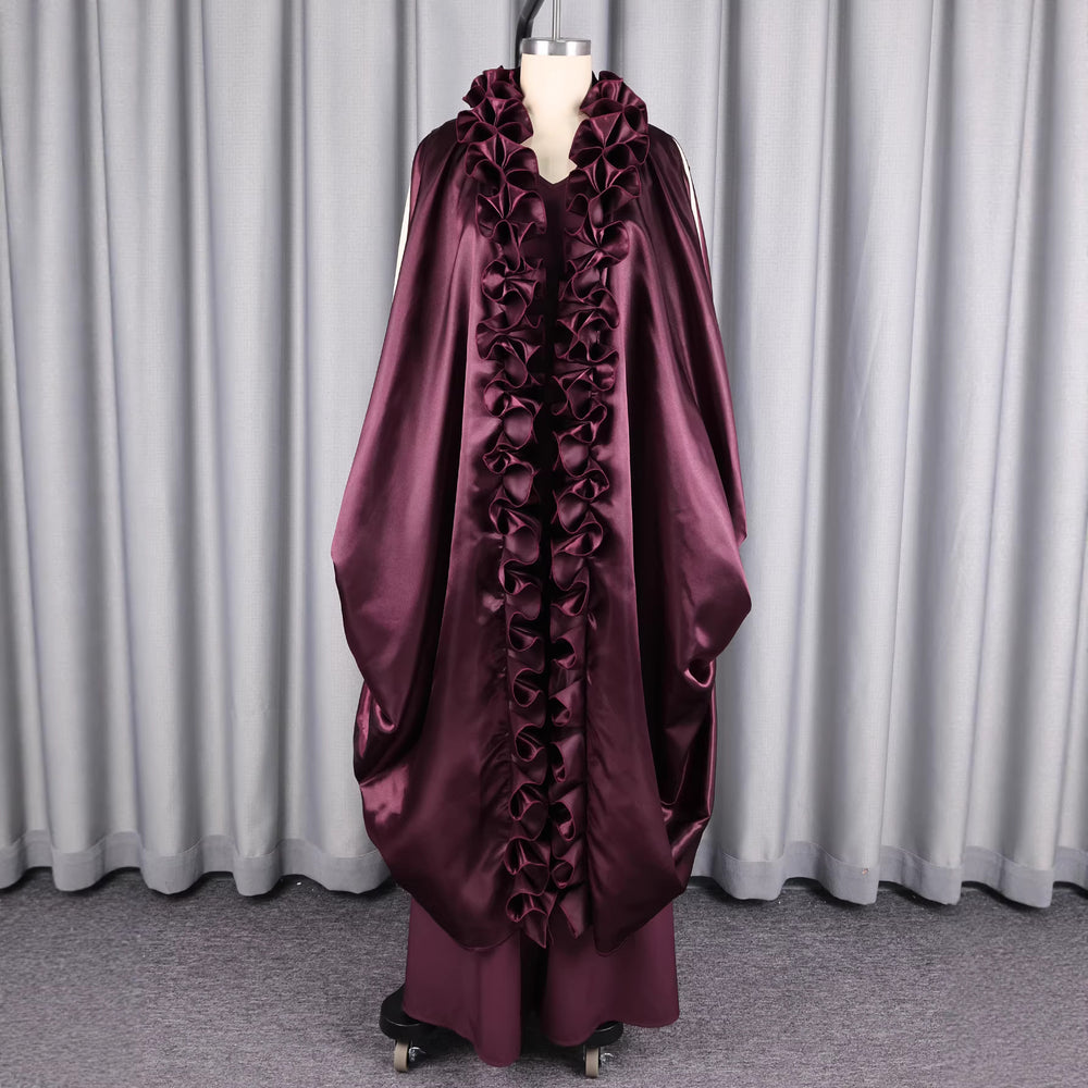 Burgundy satin pleated lace shawl jumpsuit suit african loosev neck robe elegance dinner two-piece set