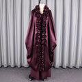 Burgundy satin pleated lace shawl jumpsuit suit african loosev neck robe elegance dinner two-piece set