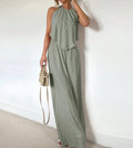 Amazon fashion cross-border women's textured wrinkled halter suit back straps backless high waistloose pants